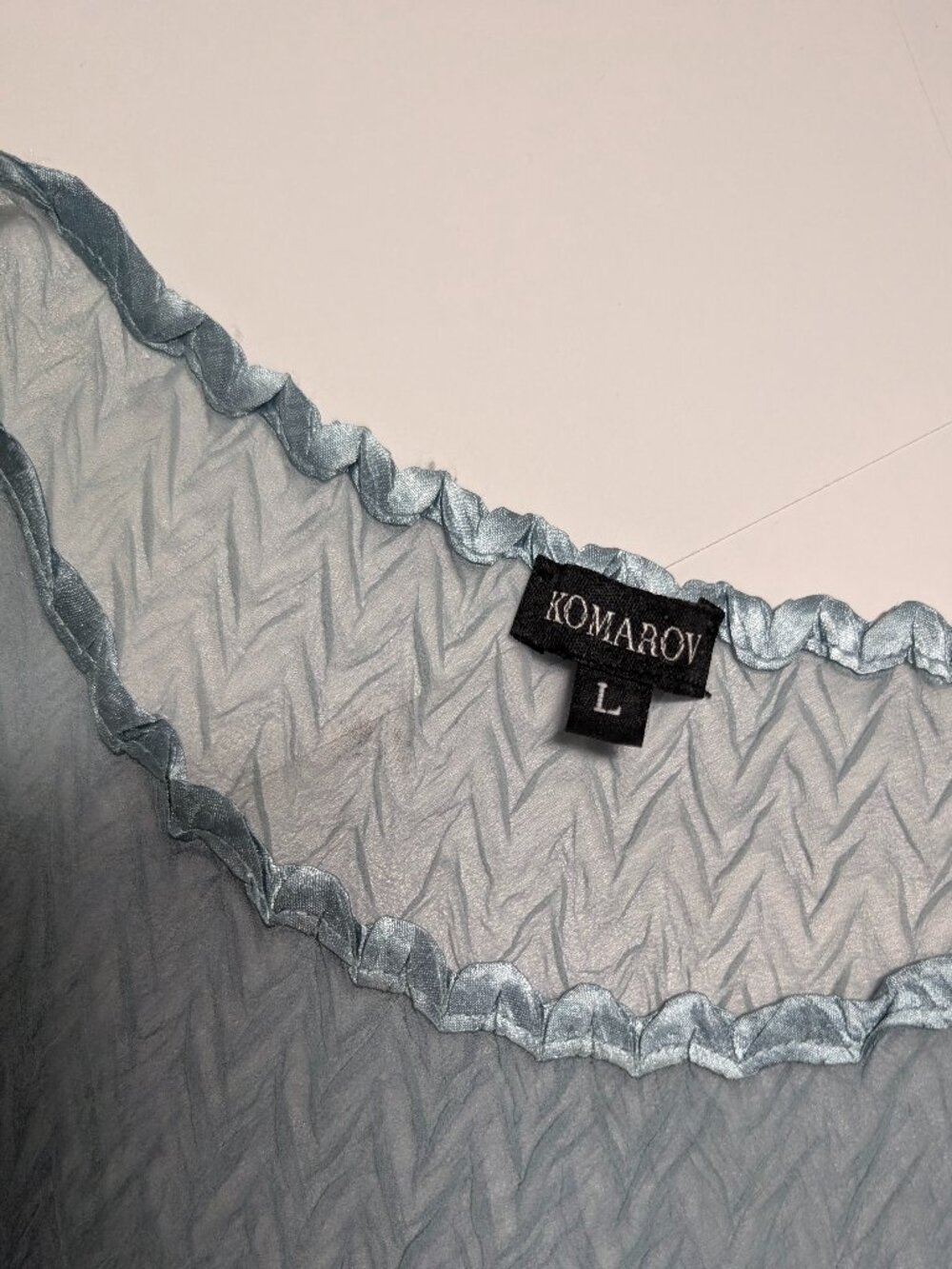 Komarov Asymmetrical Silk Midi Dress Size Large Pastel Blue Formal Sheer - Picture 16 of 16